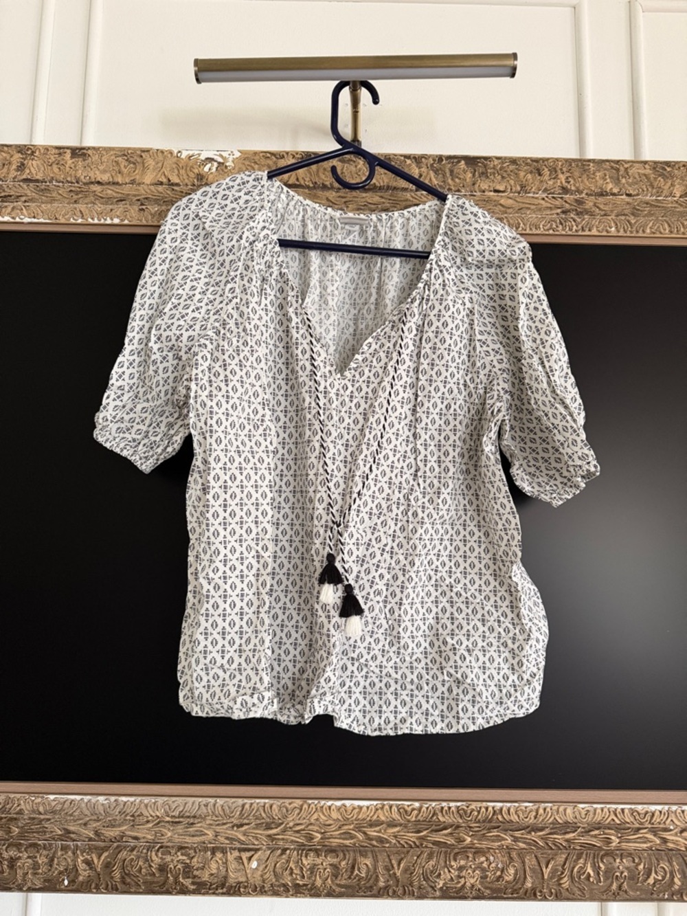 a new day White Blouse with Black Geometric Print